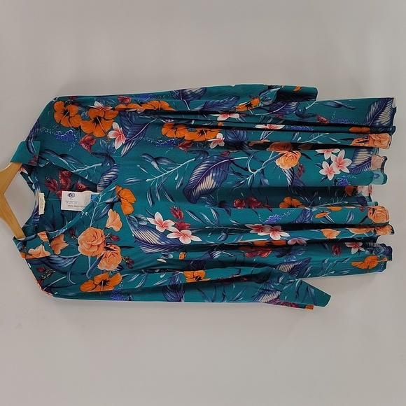 ODDY Dresses & Skirts - ODDI Teal Long Sleeve Floral Print Collared V-Neck Mini Dress Size M ODDY